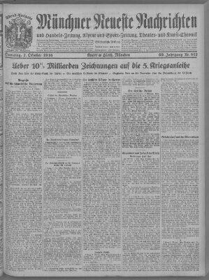 Münchner neueste Nachrichten Samstag 7. Oktober 1916