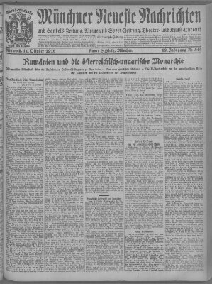 Münchner neueste Nachrichten Mittwoch 11. Oktober 1916