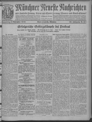 Münchner neueste Nachrichten Donnerstag 9. November 1916