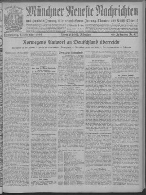 Münchner neueste Nachrichten Donnerstag 9. November 1916