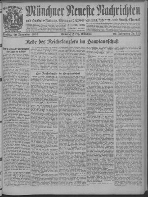 Münchner neueste Nachrichten Freitag 10. November 1916