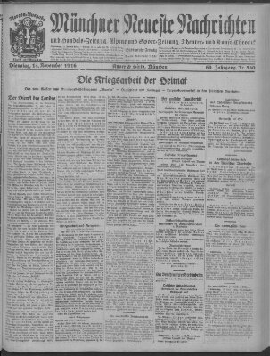 Münchner neueste Nachrichten Dienstag 14. November 1916