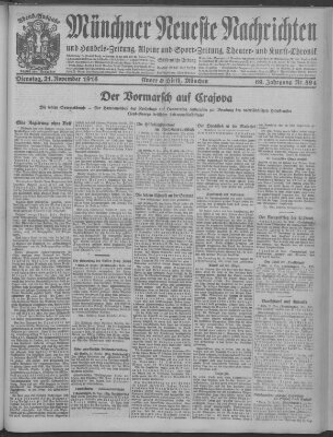 Münchner neueste Nachrichten Dienstag 21. November 1916