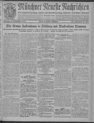 Münchner neueste Nachrichten Montag 27. November 1916