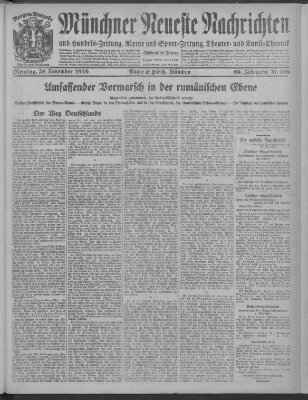 Münchner neueste Nachrichten Dienstag 28. November 1916