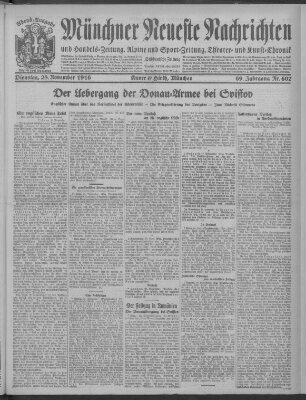 Münchner neueste Nachrichten Dienstag 28. November 1916