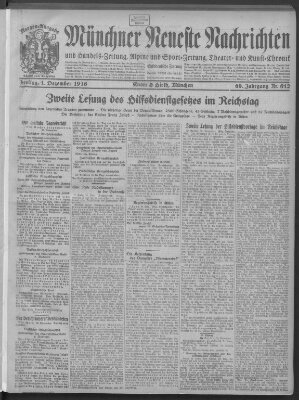 Münchner neueste Nachrichten Freitag 1. Dezember 1916