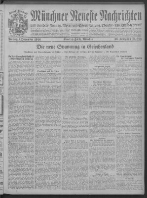 Münchner neueste Nachrichten Freitag 1. Dezember 1916