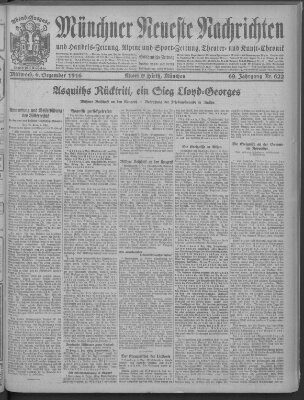 Münchner neueste Nachrichten Mittwoch 6. Dezember 1916