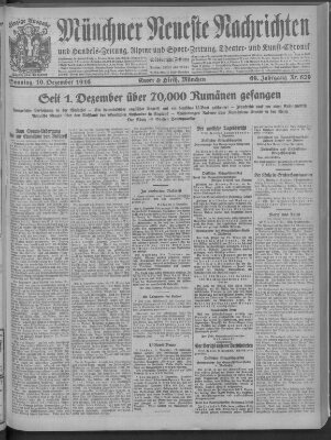 Münchner neueste Nachrichten Sonntag 10. Dezember 1916