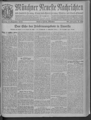 Münchner neueste Nachrichten Freitag 15. Dezember 1916