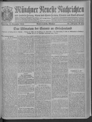 Münchner neueste Nachrichten Samstag 16. Dezember 1916