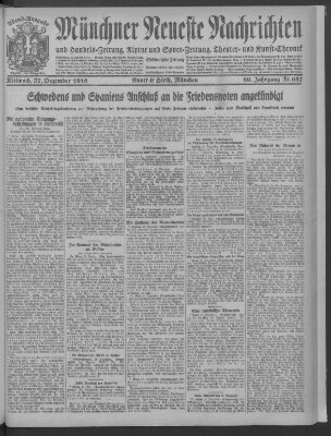 Münchner neueste Nachrichten Mittwoch 27. Dezember 1916