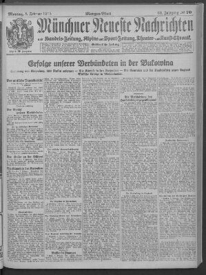 Münchner neueste Nachrichten Montag 8. Februar 1915