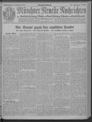 Münchner neueste Nachrichten Mittwoch 10. Februar 1915