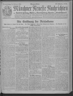 Münchner neueste Nachrichten Donnerstag 11. Februar 1915