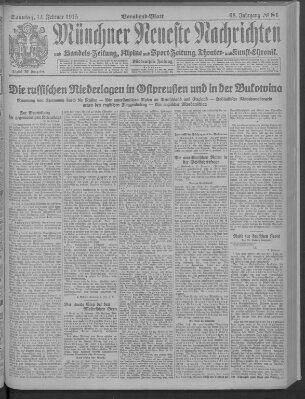 Münchner neueste Nachrichten Sonntag 14. Februar 1915