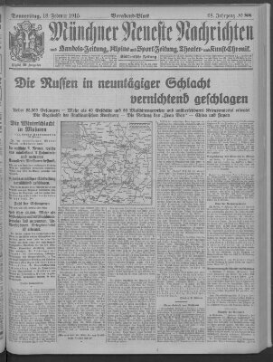 Münchner neueste Nachrichten Donnerstag 18. Februar 1915