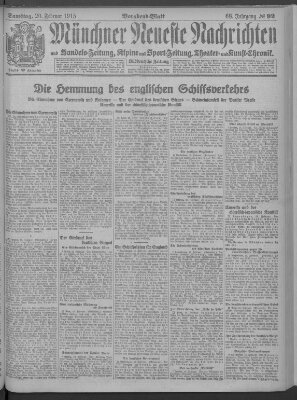 Münchner neueste Nachrichten Samstag 20. Februar 1915