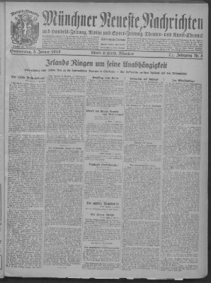 Münchner neueste Nachrichten Donnerstag 3. Januar 1918