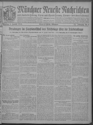 Münchner neueste Nachrichten Freitag 4. Januar 1918