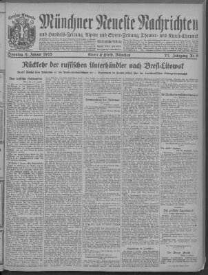 Münchner neueste Nachrichten Sonntag 6. Januar 1918