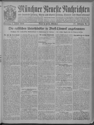 Münchner neueste Nachrichten Dienstag 8. Januar 1918