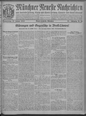 Münchner neueste Nachrichten Donnerstag 17. Januar 1918