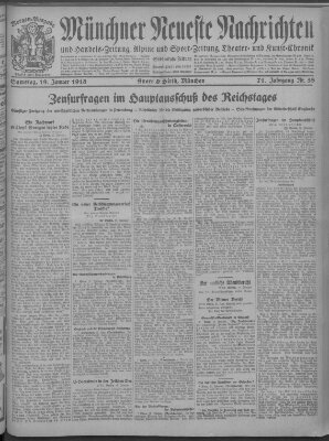 Münchner neueste Nachrichten Samstag 19. Januar 1918