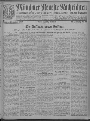 Münchner neueste Nachrichten Sonntag 20. Januar 1918