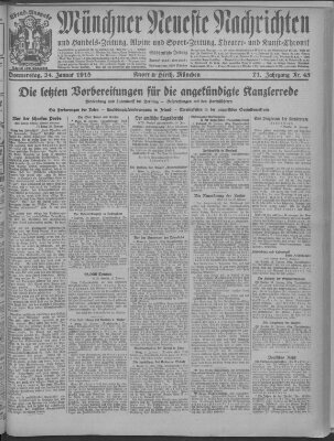 Münchner neueste Nachrichten Donnerstag 24. Januar 1918