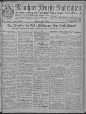 Münchner neueste Nachrichten Samstag 26. Januar 1918