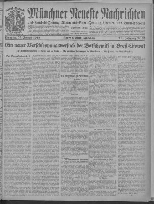 Münchner neueste Nachrichten Dienstag 29. Januar 1918