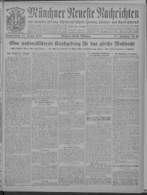 Münchner neueste Nachrichten Donnerstag 31. Januar 1918