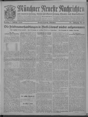 Münchner neueste Nachrichten Freitag 1. Februar 1918