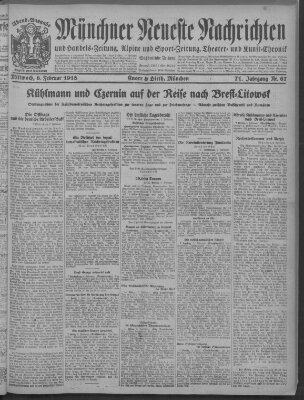 Münchner neueste Nachrichten Mittwoch 6. Februar 1918