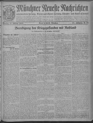 Münchner neueste Nachrichten Montag 11. Februar 1918