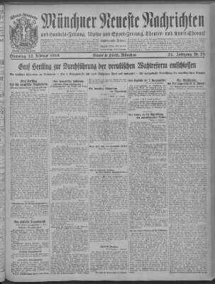 Münchner neueste Nachrichten Dienstag 12. Februar 1918