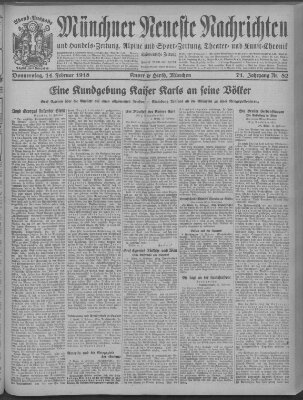 Münchner neueste Nachrichten Donnerstag 14. Februar 1918