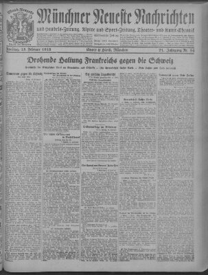 Münchner neueste Nachrichten Freitag 15. Februar 1918