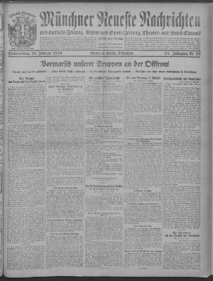 Münchner neueste Nachrichten Donnerstag 21. Februar 1918