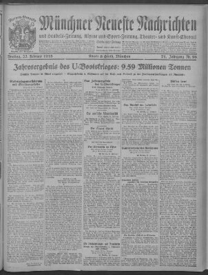 Münchner neueste Nachrichten Freitag 22. Februar 1918