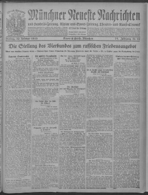 Münchner neueste Nachrichten Freitag 22. Februar 1918