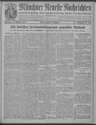 Münchner neueste Nachrichten Dienstag 26. Februar 1918