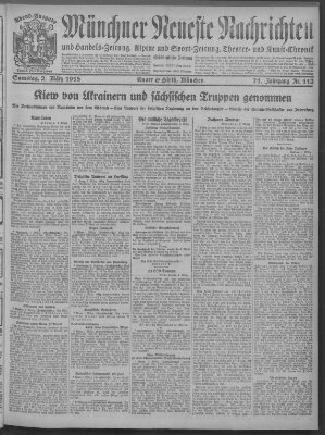 Münchner neueste Nachrichten Samstag 2. März 1918