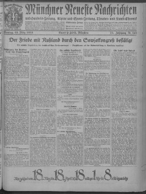 Münchner neueste Nachrichten Montag 18. März 1918