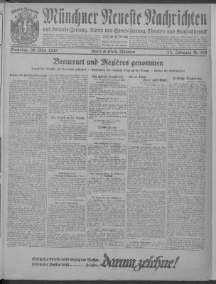 Münchner neueste Nachrichten Samstag 30. März 1918