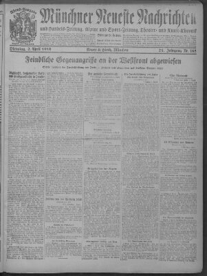 Münchner neueste Nachrichten Dienstag 2. April 1918