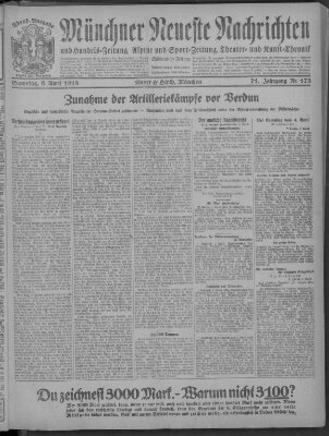 Münchner neueste Nachrichten Samstag 6. April 1918