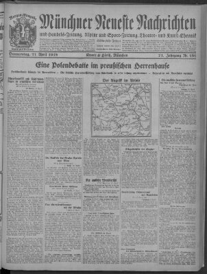 Münchner neueste Nachrichten Donnerstag 11. April 1918